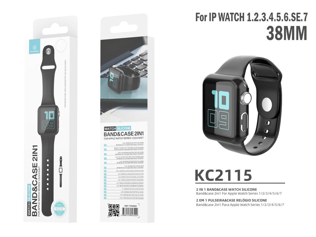 Correa de Silicona Negra Techancy KC2115 para Apple Watch 38mm con Protector de Pantalla