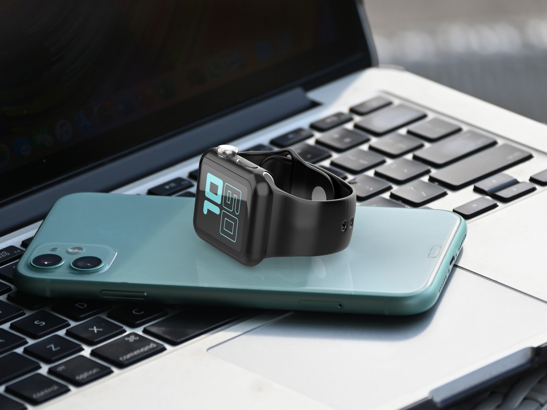 Correa de Silicona Negra Techancy KC2115 para Apple Watch 38mm con Protector de Pantalla